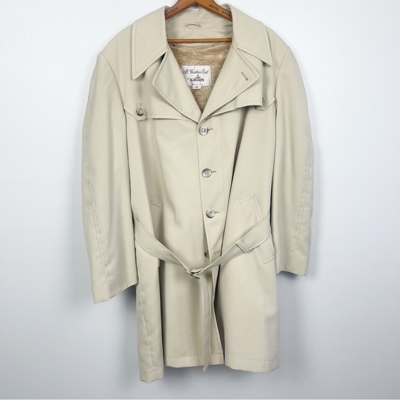 Vintage Grais All Weather Trench Coat Polyester  Sz 42 Faux Fur Zip Out Liner - Picture 1 of 5